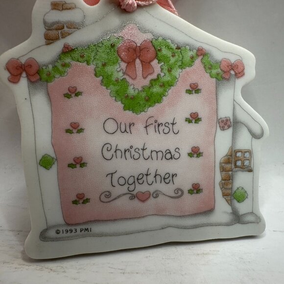 Precious Moments 1993 Our First Christmas Together Figurine Ornament Pink Ribbon - Picture 3 of 3